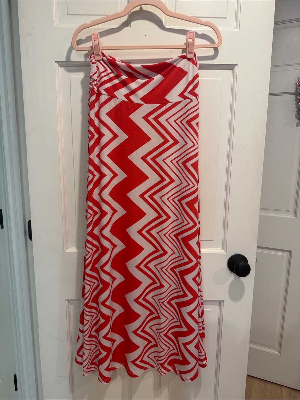 Orange and White Zigzag Maxi Skirt - Women's Summer Skirt